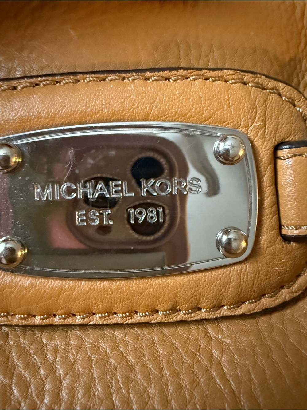 Michael Kors Caramel Leather Satchel with Chain-Detail Strap - Picture 2 of 3